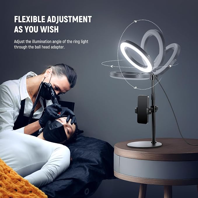 NEEWER 18W 8" Desk Ring Light with Stand, Circle Selfie Light for iPhone Streaming Makeup Video Recording, Video Conference Lighting Kit with Phone Holder for Laptop Computer Zoom Call Podcast, RH8B - Image 8