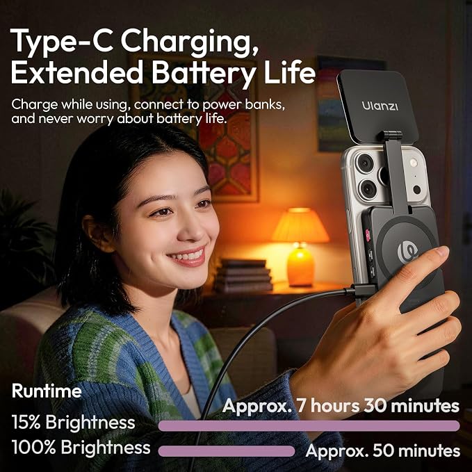 Ulanzi GL01 Magnetic Selfie Light for Phone, Dual BI- Color 2500K-6500K | Portable Video LED Light for iPhone 12- 17 Pro Model, Dimmable Rechargeable, for Portrait Selfie, Tiktok Vlog Live Broadcast - Image 8