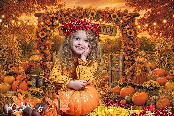 Fall Pumpkin Patch Backdrop 8x6ft Thanksgiving Autumn Harvest Scarecrow Sunflower Photography Background Fall Pumpkin Leaves Theme Baby Shower Party Decorations Photo Booth Props Vinyl - Image 5
