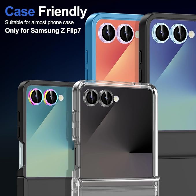 for Samsung Galaxy Z Flip 7 Camera Lens Protector, Individual Metal Ring Tempered Glass Lens Cover, [Strong Adsorption] Scratch Resistant Ultra-Thin HD Clear Lens Cover, 1 Set-Gold - Image 7