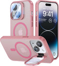 VOFATA for iPhone 14 Plus Case with Camera Cover Stand [Built-in 9H Camera Lens Protector][Fit for Magsafe] Military Grade Shockproof Translucent Matte Magnetic Phone Case 6.7",Pink by VOFATA