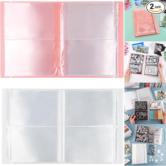 2 Pack Large Sticker Photo Storage Album, Stamp & Cutting Dies Storage Book Organizer Folder for Cards Storage DIY Scrapbooking Card Making Supplies 20 Pages 80 Pockets/Pack (Clear + Orange) by CYFUNDESIGN