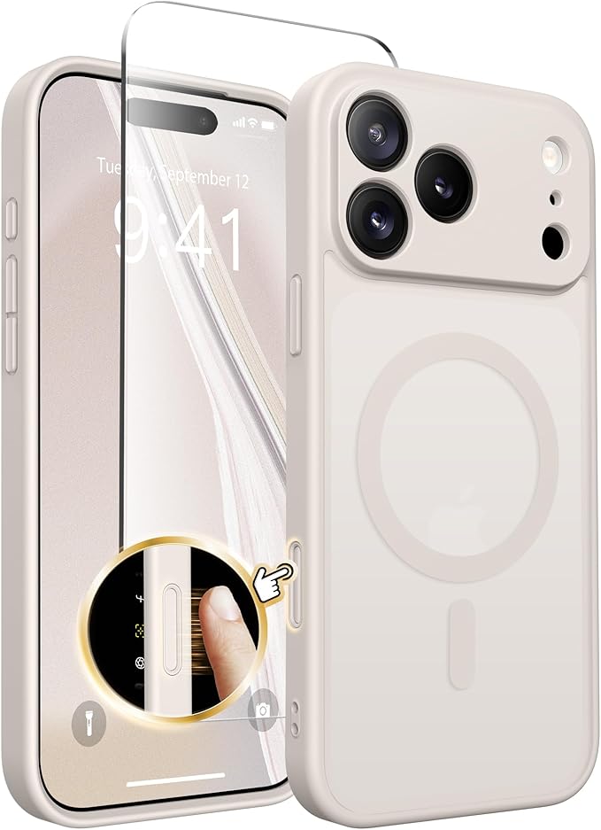 CAPRARO for iPhone 17 Pro Max Case, Compatible with MagSafe Stone | Upgraded [Full Camera Protection] Protective Translucent Matte Women Girl Magnetic Phone Case Cover, Stone by CAPRARO