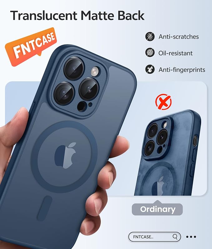 FNTCASE for iPhone 14 Pro Case, Compatible with Magsafe, Screen Protector | Full Camera Protection, Translucent Matte, 14FT Military Grade Drop Proof, Shockproof Protective Phone Cover, Blue - Image 6