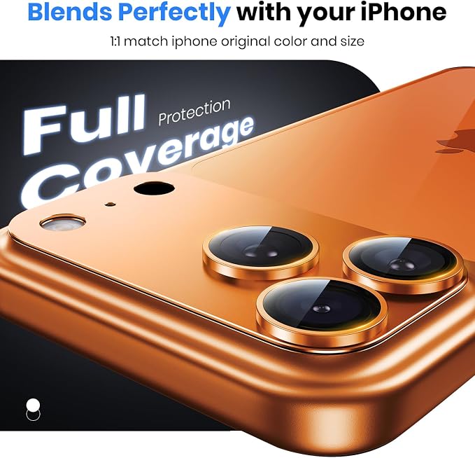 Hoerrye for iPhone 17 Pro Camera Lens Protector - 12FT Shatterproof | Military Grade Protection, Strong Adsorption, 9H+ Tempered Glass Camera Screen, Full Protective Cover, Case Friendly, Orange - Image 3