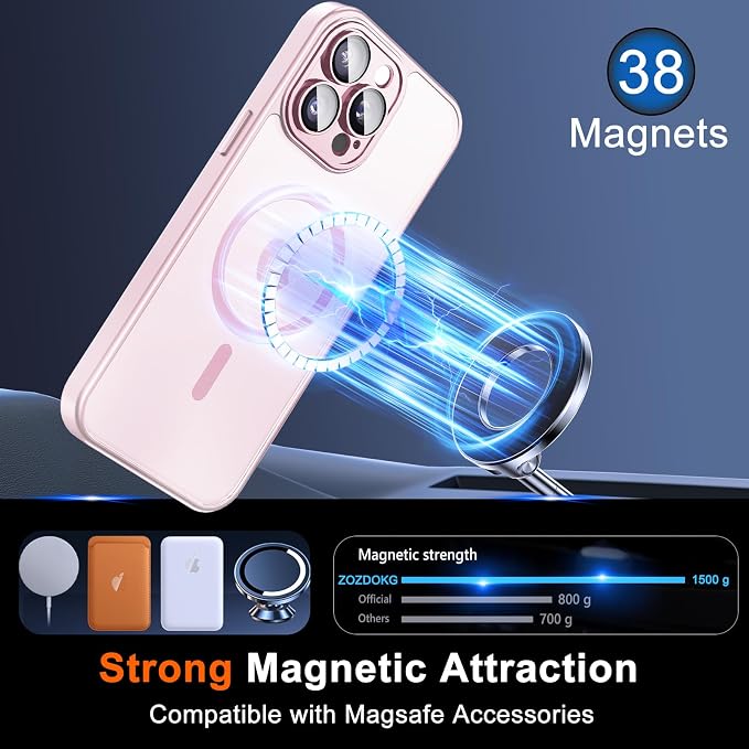 for iPhone 13 Pro Max Case with Privacy Screen Protector, Pink | Full Camera Protection, Translucent Matte Magnetic, Compatible with MagSafe, Shockproof Phone Cover, Slim Fit Women/Girls - Image 3