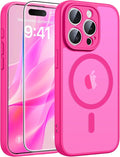 FNTCASE for iPhone 15 Pro Case, Fit for Magsafe, Screen Protector, Hot Pink | Full Camera Protection, Translucent Matte, 14FT Military Grade Drop Proof, Shockproof Protective Phone Cover by FNTCASE