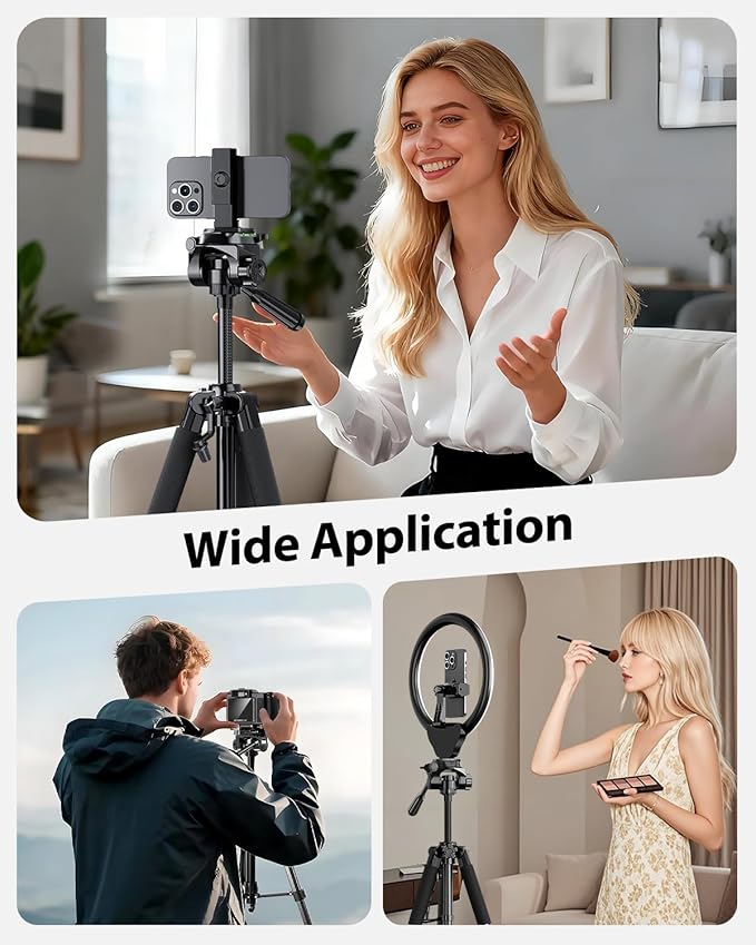UBeesize 67” Camera Tripod with Travel Bag, Cell Phone Tripod with Bluetooth Remote and Phone Holder, Compatible with All Cameras, Cell Phones, Projector, Webcam, Spotting Scopes - Image 7