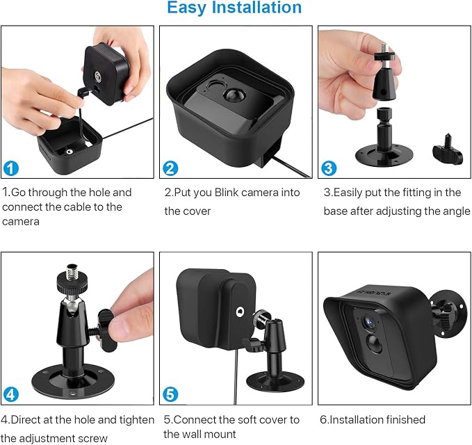 Frienda 360 Degree Adjustable Wall Mount Bracket and Silicone Protective Skin Compatible with Blink Xt Indoor Outdoor Security Camera(1,Black) - Image 5