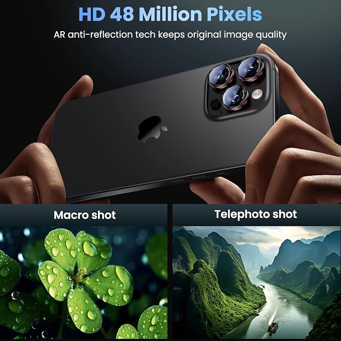 Uyiton for iPhone 17/16/15/14 (Pro Max & Pro) Camera Lens Protector | Unique Lines Text Design, Case-Friendly, Military-Grade Sapphire Glass Metal Camera Cover, Easy to Install, Black+Red - Image 2