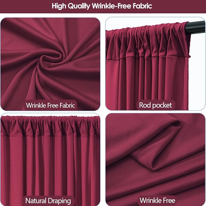 ESGOTBME 40x10ft Wrinkle Free ‌Burgundy Backdrop Curtain for Parties Soft Fabric Drapes Wedding ‌Curtain Backdrop for Birthday Party Decorations Background for Photography 5x10ft, 8 Panels - Image 5