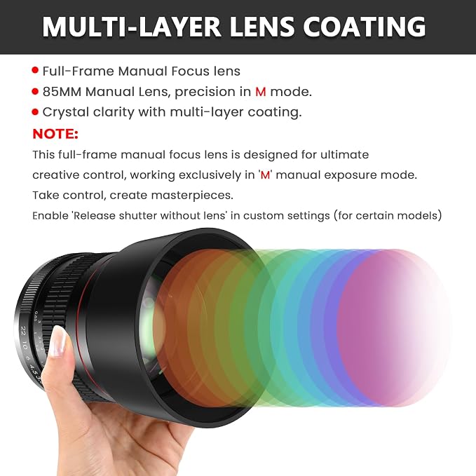 EF 85mm f1.8 Portrait Lens - MF for Canon EOS Rebel T8i/T7i/T7/T6i/T5/T3i/T3/T2i/XSi/XS/SL3/SL2/T100/90D/80D/70D/50D/5D Mark IV/6D II/7D II/1D X III II-Manual Focus DSLR Cameras Lenses(EF/EF-S Mount) - Image 7