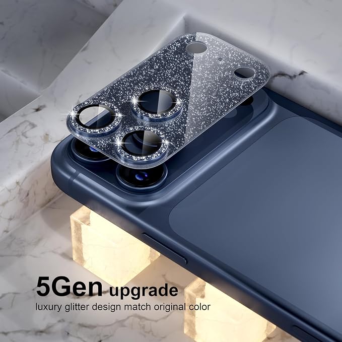 Choiche for iPhone 17 Pro Camera Lens Protector, Glitter-Deep Blue | Bling Metal Camera Cover with 9H Tempered Glass Lens Screen Protector Accessories, Strong Adsorption, Case-Friendly, 6.3-inch - Image 7