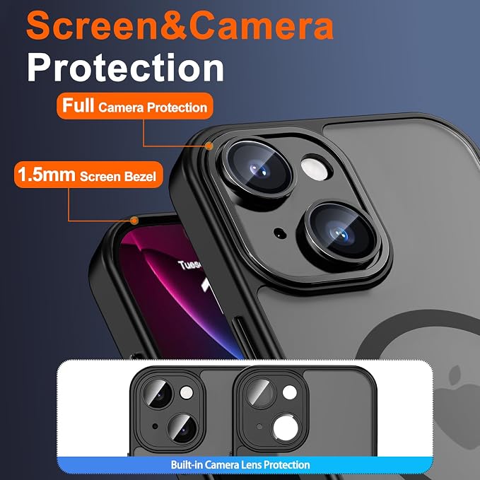 for iPhone 14 Case with Privacy Screen Protector, Black | Full Camera Protection, Translucent Matte Magnetic, Compatible with MagSafe, Shockproof Phone Cover, Slim Fit - Image 6