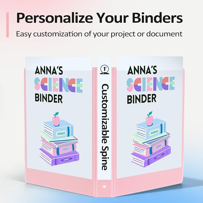 BinderX Extra Durable 3 Ring Binder, Round Rings 1 Inch Binder, Fits 175 Sheets of 8.5x11 Paper, Customizable View Cover with Inside Pockets, Cute 1" Binders, 1 Inch Binders 3 Ring, Pink (Pack of 2) - Image 5