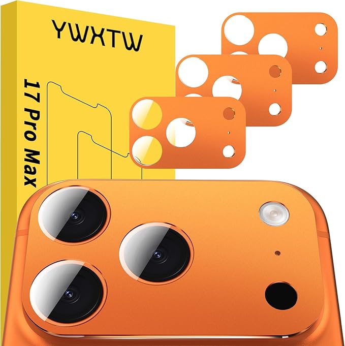 YWXTW [0 Bubbles for iPhone 17 Pro Max Camera Protector, Full Coverage Tempered Glass Lens Screen Protector for iPhone 17 Pro Max Accessories, Case Friendly, HD Clear, 3 Pack (Cosmic Orange) by YWXTW