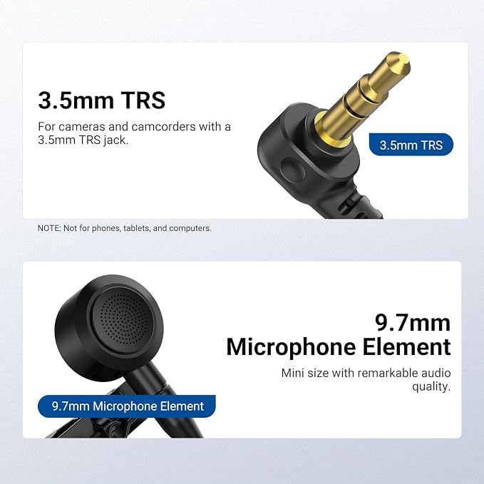 NEEWER ø9.7mm Lavalier Microphone (2 Pack), 3.5mm TRS Clip On Lapel Wired Omnidirectional Condenser Lav Mic with 1.5m Cable & Windscreen for Video Recording, Vlogging, Filming, LM10 - Image 4