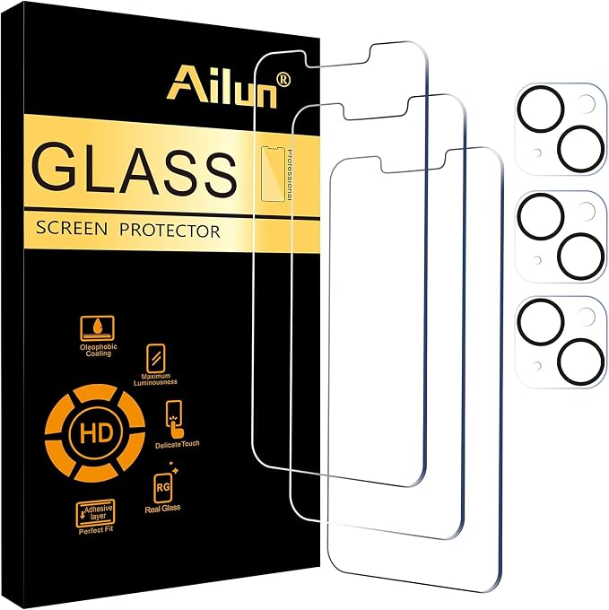 Ailun Screen Protector + Camera Lens Protector for iPhone 14 Plus, 3+3 Pack | 6.7 Inch, Case Friendly, Tempered Glass Film, HD by Ailun