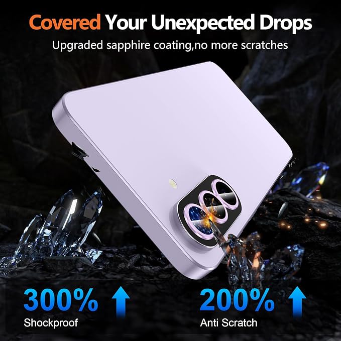 for Samsung Galaxy A37/A57 Camera Lens Protector, Individual Metal Ring Tempered Glass Lens Cover, [Strong Adsorption] Scratch Resistant Ultra-Thin HD Clear Lens Cover, 1 Set-Purple - Image 5