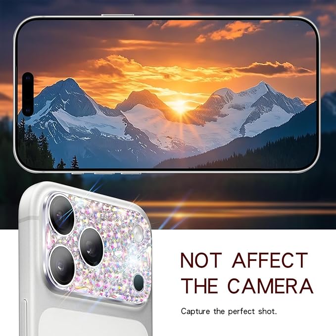 Bling Diamond Camera Lens Protector Compatible with iPhone 17 Pro Max, Metal Glitter Gem Camera Cover，9H Tempered Glass lens full Screen Sparkle Rhinestone Protector - Image 6