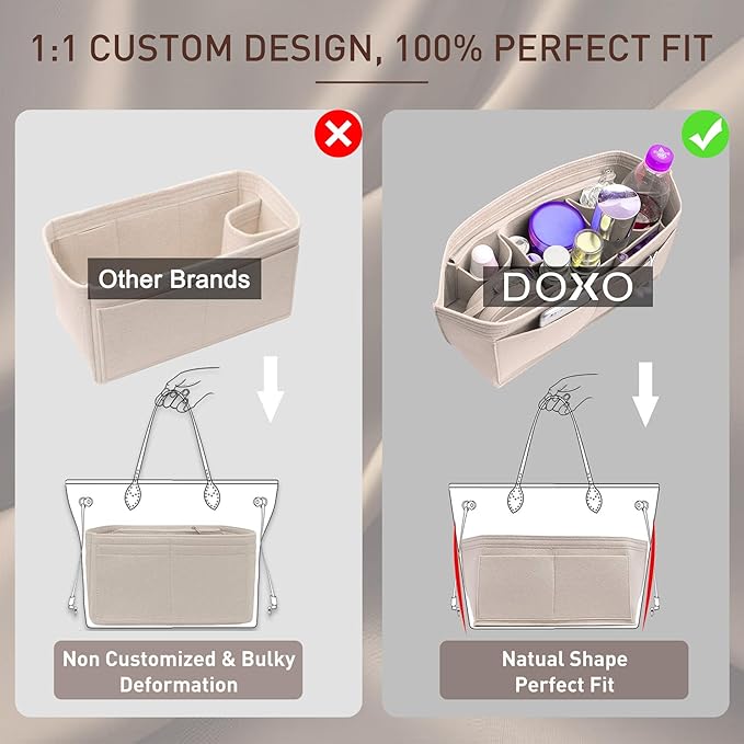Doxo Purse Organizer Insert for Handbags & Base Shaper 2pc Set, Felt Neverfull MM Organizer Insert, Tote Bag Organizer with Zipper and Bottle Holder, Fit Speedy 30 Neverfull MM and More,Burgundy-L - Image 5