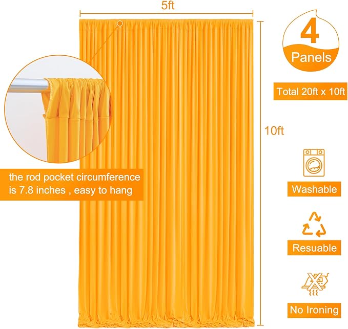 4 Panels Marigold Backdrop Curtain for Parties Wrinkle Free Photo Curtains Backdrop Drapes Fabric Decoration for Wedding Birthday Party Baby Shower 20ft(W) x 10ft(H) - Image 6