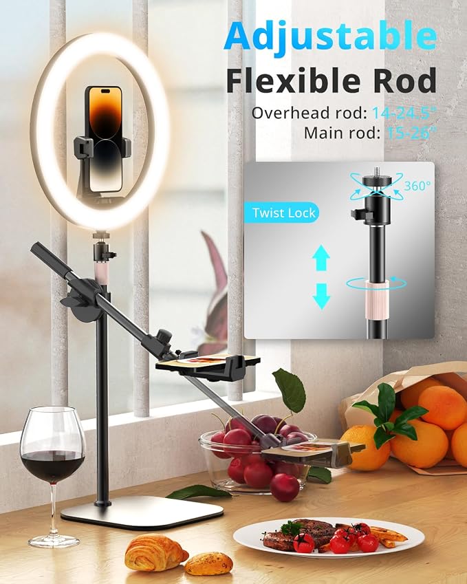 UBeesize 12" Desk Ring Light with Stand and Phone Holder, Overhead Phone Mount for Video Recording, Zoom Meeting, Live Streaming, Tiktok, YouTube，Compatible with iPhone, Android, Cameras - Image 5