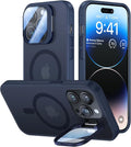 VOFATA for iPhone 14 Pro Case with Camera Cover Stand [Built-in 9H Camera Lens Protector][Fit for Magsafe] Military Grade Shockproof Translucent Matte Magnetic Phone Case 6.1", Blue by VOFATA
