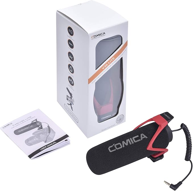 COMICA CVM-V30 LITE Video Microphone,Super-Cardioid Condenser On-Camera Shotgun Microphone for Canon Nikon Sony Panasonic DSLR Cameras,Mic for iPhone Android Smartphone with 3.5mm Jack(Red) - Image 7
