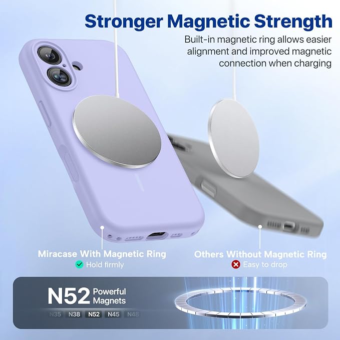 Miracase Silicone & Magnetic for iPhone 16 Case, Light Purple | Compatible with MagSafe, Anti-Scratch Microfiber Lining, Liquid Silicone Case Shockproof Drop Protection Phone Case for 16 - Image 5