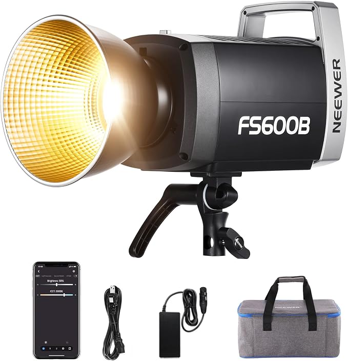 NEEWER 600W LED Studio Video Light 2.4G/APP Control 87100Lux/1m, 2700K-6500K Bi Color COB Continuous Lighting with CRI95+, 12 Scenes, Bowens Mount Spotlight for Photography Recording Streaming, FS600B by Neewer