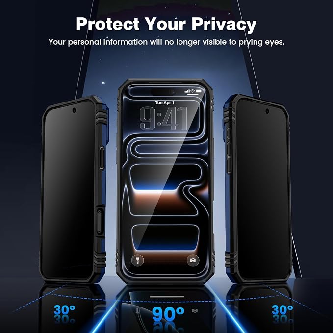 VEGO for iPhone 17 Pro Case with Privacy Screen Protector Blue | Slide Camera Cover & Ring Kickstand Military Grade Heavy Duty Protection Cover for iPhone 17 Pro 5G 6.3 Inch - Blue - Image 3