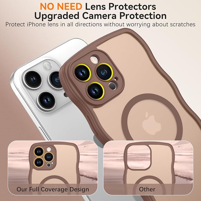 BENTOBEN Magnetic for iPhone 14 Pro Max Case, Cute Wavy [Full Camera Protection][Compatible with MagSafe] Matte Anti-Slip Bumper Women Girls Boys Protective Cover for 14 ProMax 6.7", Desert Titanium - Image 3