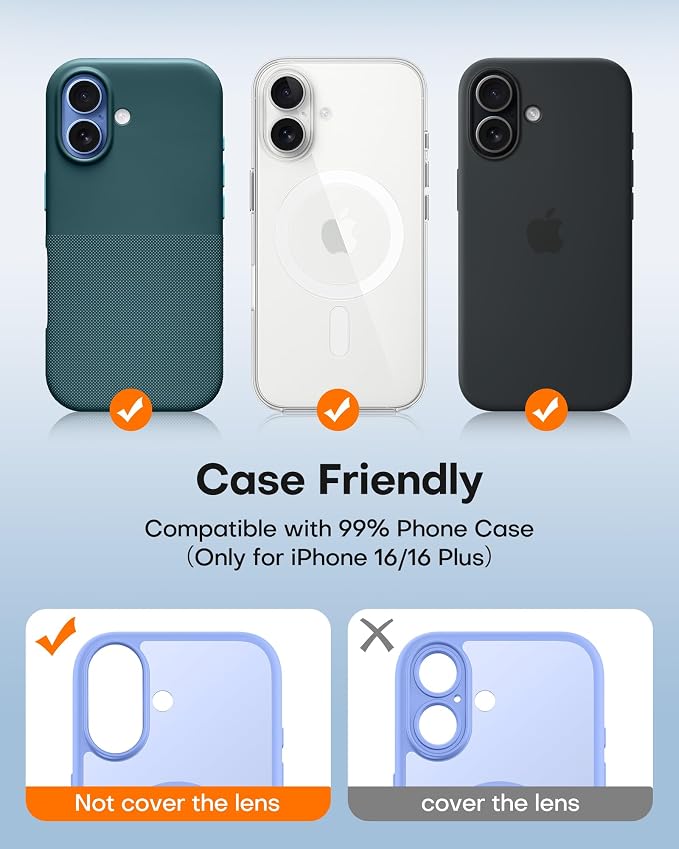 TAURI 2 Pack for iPhone 16/iPhone 16 Plus Camera Lens Protector, Ultramarine - Image 4