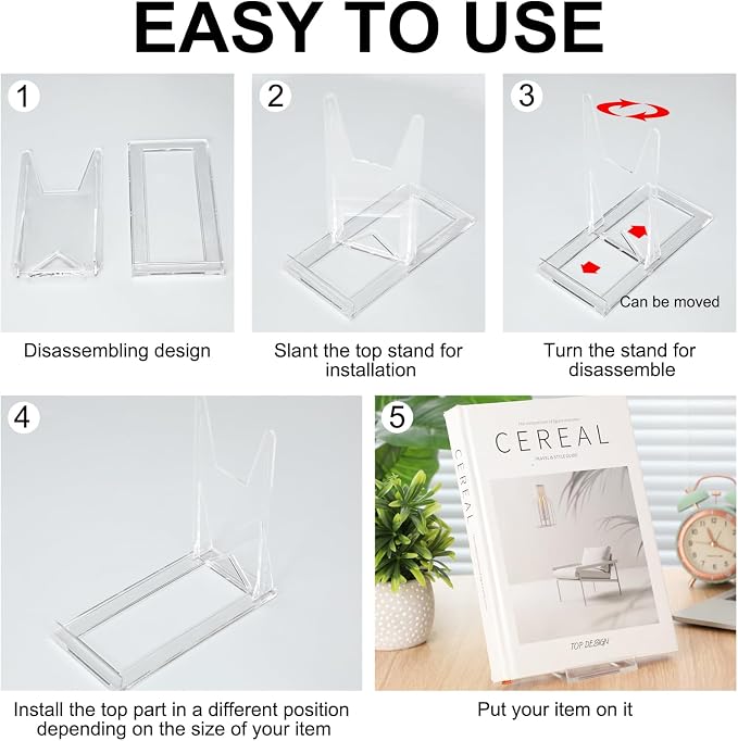 12 Pack Acrylic Book Stand for Display Adjustable, 5.91in H | Clear Display Holder Easel Collector Stand for Home Office, Back to School Comic Album CD Magazine Postcard Artworks - Image 5