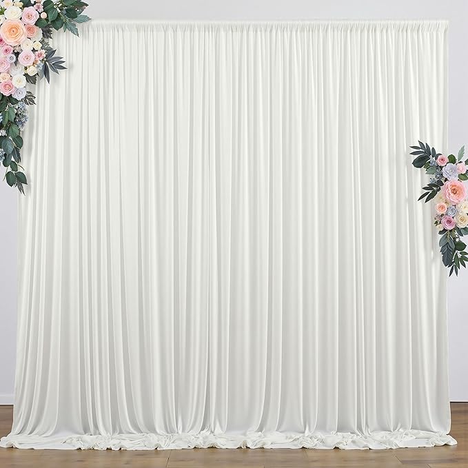 10 ft x 8 ft Wrinkle Free Ivory Backdrop Curtain for Wedding Parties, Polyester Ivory Photo Backdrop Drapes 2 Panels 5x8ft for Baby Shower Photoshoot Engagement Birthday Party Photography Background by Outpain