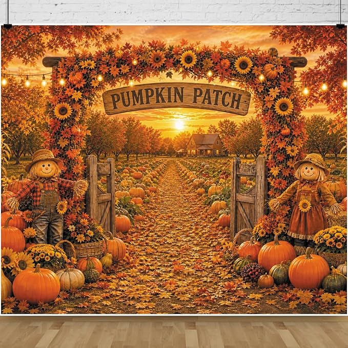 Fall Pumpkin Patch Backdrop 10x8ft Thanksgiving Harvest Photo Backdrops | Autumn Scarecrow Sunflower Photography Background Fall Pumpkin Leaves Theme Baby Shower Party Decorations Photo Booth Props by Leowefowa