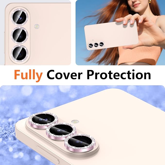 for Samsung Galaxy S26 Plus Camera Lens Protector, Individual Metal Ring Tempered Glass Lens Cover, [Strong Adsorption] Scratch Resistant Ultra-Thin HD Clear Lens Cover, 1 Set-Pink Diamond - Image 8