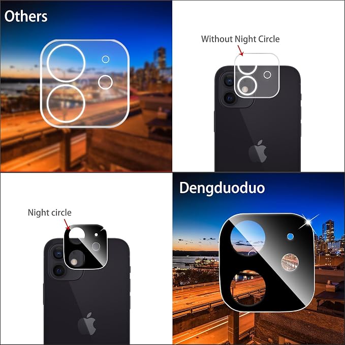 Dengduoduo 3 Pack Tempered Glass Camera Lens Protector for iPhone 12 6.1" Bling Glitter Sparkle, Ultra HD, 9H Hardness, Anti-Scratch, Case Friendly, Easy to Install [No Affect on Night Shots] - Image 5