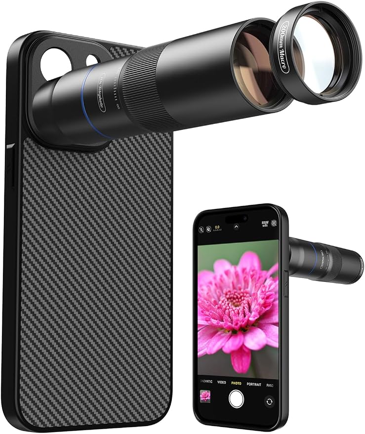 MIAO LAB 10X Telephoto + 200mm Macro Lens for iPhone 15 Pro Max, 2-in-1 Telephoto & Macro with 17mm Thread Interface & Dedicated Case – Perfect for Concerts, Travel, and Outdoor Exploration by MIAOLAB