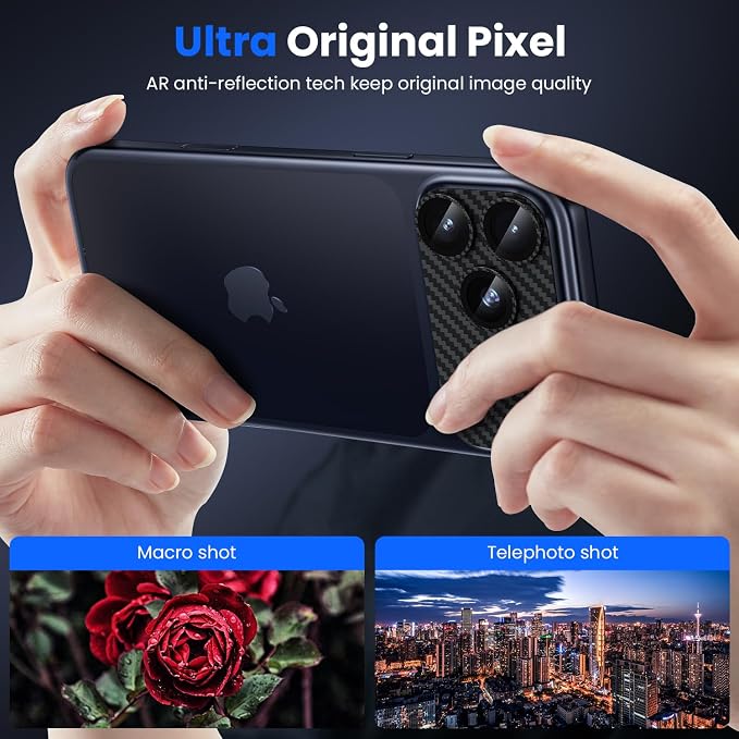 WSKEN for iPhone 17 Pro Max Camera Lens Protector - Military Grade Design | Strong Adhesion, Daily Shatterproof, Metal Aluminum Alloy Tempered Glass Camera Screen Protector, Carbon Fiber Texture - Image 2