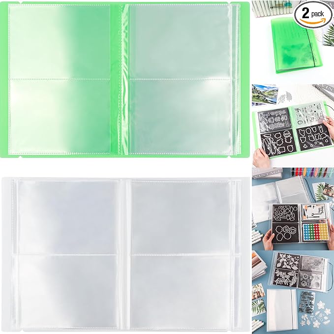 2 Pack Large Sticker Photo Storage Album, Stamp & Cutting Dies Storage Book Organizer Folder for Cards Storage DIY Scrapbooking Card Making Supplies 20 Pages 80 Pockets/Pack (Clear + Green) by CYFUNDESIGN