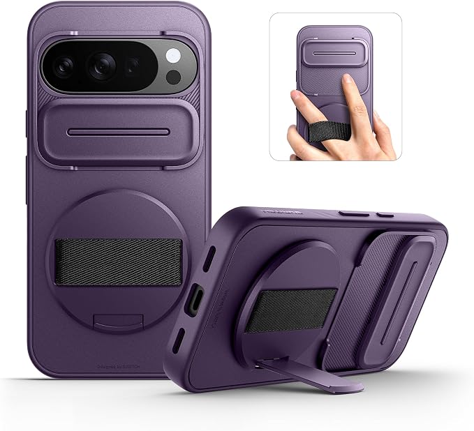 SURITCH for Google Pixel 10/10 Pro Case with 360° Rotatable Hand Strap Phone Grip Holder & Invisible Kickstand & Slide Camera Cover, Protective Cover for Pixel 10/10 Pro -Dark Purple by SURITCH