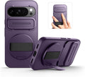 SURITCH for Google Pixel 10 Pro XL Case with 360° Rotatable Hand Strap Phone Grip Holder & Invisible Kickstand & Slide Camera Cover, Protective Cover for Pixel 10 Pro XL -Dark Purple by SURITCH