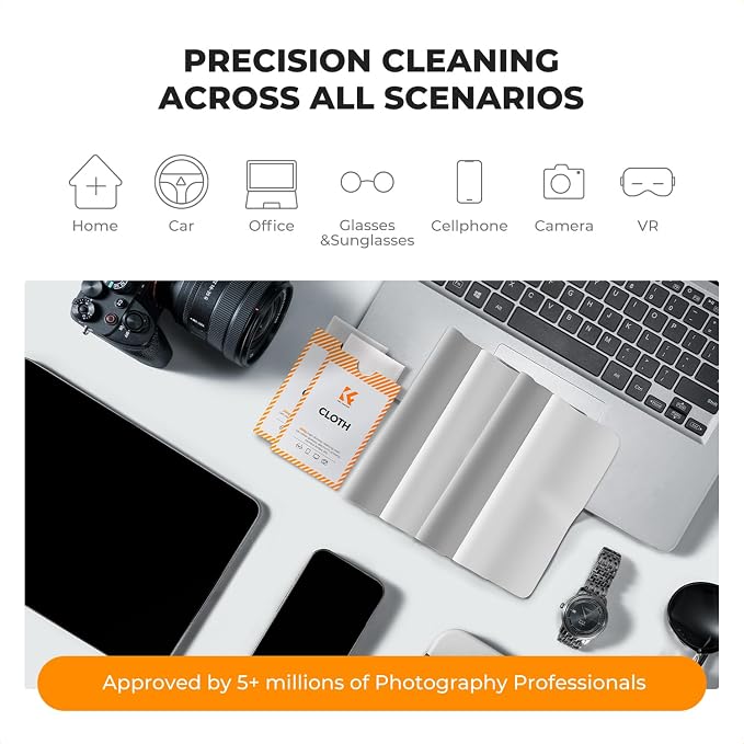 K&F CONCEPT Microfiber Lens Cleaning ClothX12,Glasses Cleaning,High Density | Individually Packaged,Percision Cleaning,Washable And Reusable,for Eyeglasses,Camera Lens,Screen Cleaning,White & Grey,MC01 - Image 4