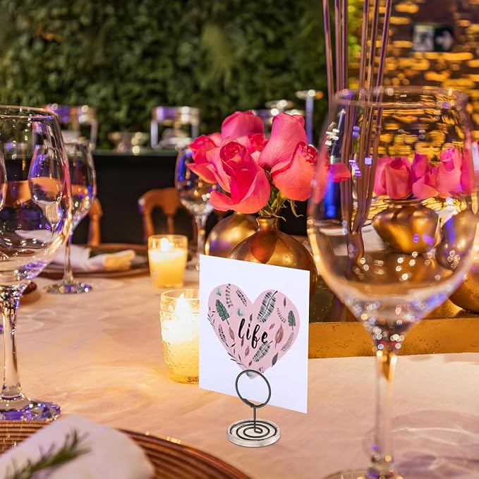 30Pcs Table Number Holders with Base, Place Card Holders, Wire Picture Holders, Small Table Card Holders, Photo Holders for Centerpieces, Wedding Reception, Party, Birthday (Gold) (Black, Normal) - Image 4