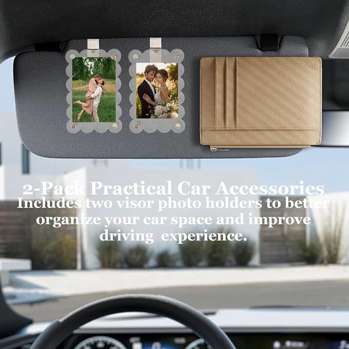 2Pcs Magnetic Car Visor Photo Holder, Scalloped Transparent, 2.4 x 3.5 in | Clear Acrylic Car Picture Frame, Personalized Picture Frame Clip for Sun Visor, For Family, Pets, Travel Photos - Image 6