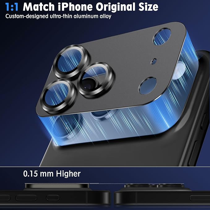 SiHPuoy 2pcs Camera Lens Protector for iPhone 17 Pro, Tempered Glass, Black | 9H+ Hardness, Military Grade Shatterproof, Anti-Scratch, Case Friendly, HD Metal Camera Cover, Does not Affect Night Shots - Image 4