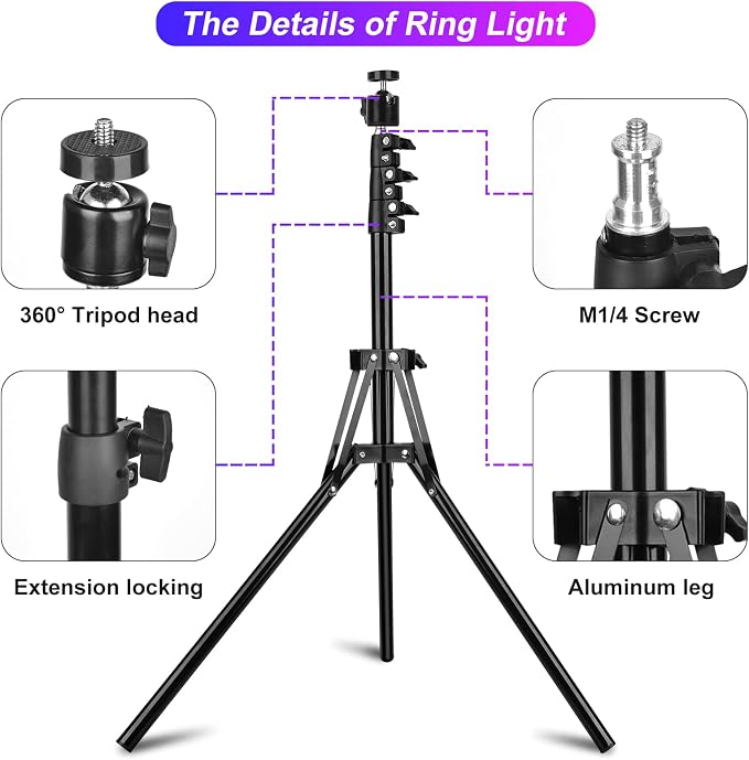 STALLY 12.3" Ring Light with Stand, 75" Tripod and Desk Tripod, 2 Holders | Ring Light Tripod with 3 CCT Mode, 96 Color Modes, Wireless Remote, Great Selfie Light for Live Stream/Makeup/YouTube/TikTok - Image 8