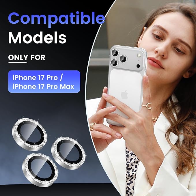 Tensea Camera Lens Protector Compatible for iPhone 17 Pro Max/17 Pro | Metal Aluminum Alloy Tempered Glass Cover Bling Camera Screen Protector Accessories, Case Friendly - Image 2